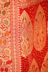 Rani Pink & Scarlet Bandhani Silk Saree with Gharchola & Peacock Pallu