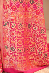 Vibrant Pink Georgette Silk Saree with Mayur Motifs & Gharchola Pallu