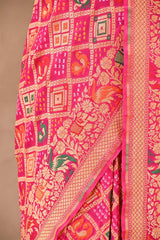 Vibrant Pink Georgette Silk Saree with Mayur Motifs & Gharchola Pallu