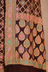 Brown Bandhej Silk Saree with Meenakari Zari Checks & Floral Pallu
