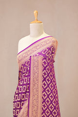Purple Georgette Khaddi Saree with Bandhej Print and Jaal