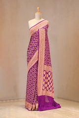 Purple Georgette Khaddi Saree with Bandhej Print and Jaal