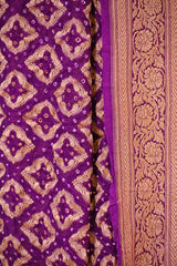 Purple Georgette Khaddi Saree with Bandhej Print and Jaal