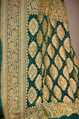 Green Georgette Khaddi Saree with Bandhani and Jaal