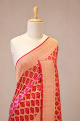 Red Georgette Khaddi Saree with Shaded Bandhani Zari Weaving
