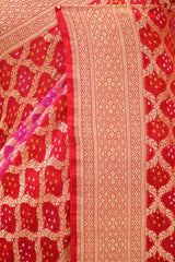 Red Georgette Khaddi Saree with Shaded Bandhani Zari Weaving