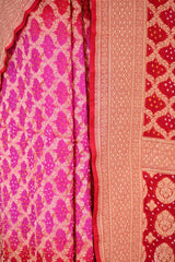 Red Georgette Khaddi Saree with Shaded Bandhani Zari Weaving