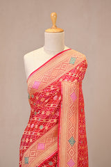 Red Georgette Khaddi Saree with Bandhani Meenakari Detailing