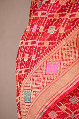 Red Georgette Khaddi Saree with Bandhani Meenakari Detailing