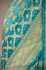 Sky Blue Georgette Khaddi Saree with Shaded Bandhani Zari