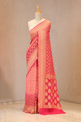 Peach Georgette Khaddi Saree with Shaded Bandhani Zari