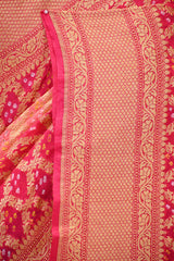 Peach Georgette Khaddi Saree with Shaded Bandhani Zari