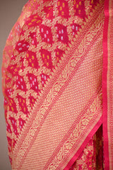 Peach Georgette Khaddi Saree with Shaded Bandhani Zari