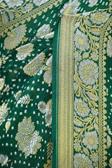 Bottle Green Georgette Khaddi Saree with Bandhani & Zari Butas