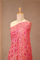 Pink Georgette Khaddi Saree with Bandhej and Zari Motifs