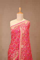 Rani Pink Georgette Khaddi Saree with Bandhani and Zari
