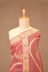 Dusty Rose Georgette Khaddi Silk Saree with Meenakari Motifs