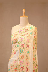 Off White Georgette Khaddi Saree with Zari & Resham Weaving