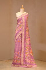 Dusty Rose Georgette Khaddi Silk Saree with Meenakari Motifs