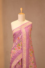Dusty Rose Georgette Khaddi Silk Saree with Meenakari Motifs