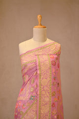 Pink Georgette Khaddi Silk Saree with Meenakari Motifs