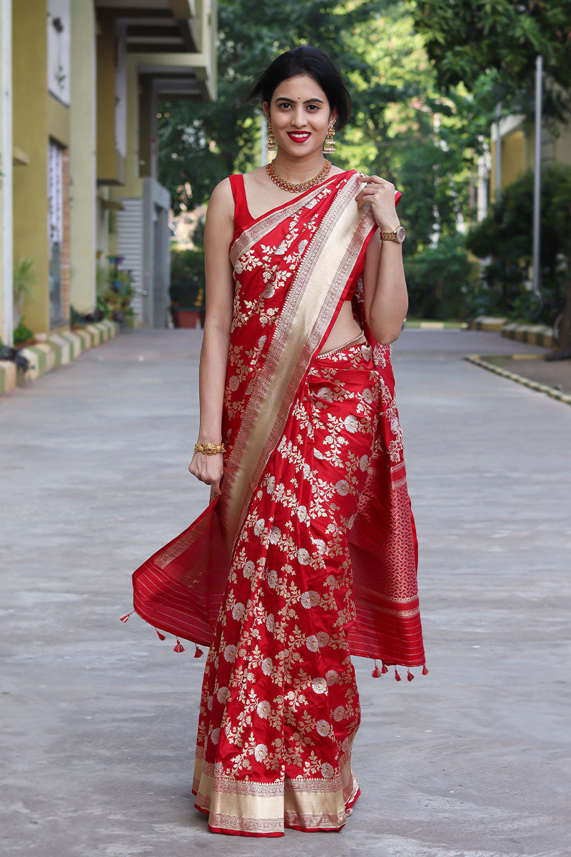 Bridal Banarasi Saree Bridal Sarees With Price Alkananda In Cherry