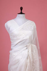 White Floral Embroidered Kota Doria Saree