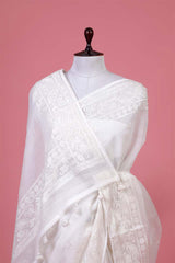 White Floral Embroidered Kota Doria Saree