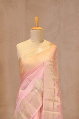 Soft Pink Kota Saree with Water Gold Zari Border & Brocade Pallu