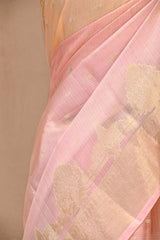 Soft Pink Kota Saree with Water Gold Zari Border & Brocade Pallu