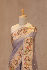 Lavender Paithani Inspired Katan Kota Saree with Gold Zari Checks