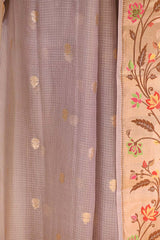 Lavender Paithani Inspired Katan Kota Saree with Gold Zari Checks