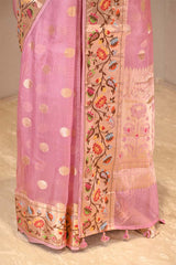 Pink Paithani Inspired Katan Kota Saree with Gold Zari Checks