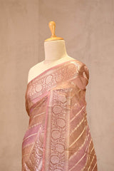 Rust Mauve Rangkat Kota Katan Saree with Water Gold Zari Leheriya Stripes