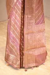 Rust Mauve Rangkat Kota Katan Saree with Water Gold Zari Leheriya Stripes
