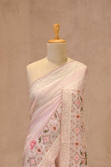 Baby Pink Kota Doria Saree with Pichwai Motifs and Resham Border