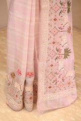 Baby Pink Kota Doria Saree with Pichwai Motifs and Resham Border