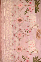 Baby Pink Kota Doria Saree with Pichwai Motifs and Resham Border