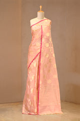 Peach Kota Cotton Saree with Gold Zari Floral Buta