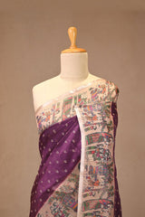 Wine Kota Doria Saree with Bandhani Buta and Baluchari Prints
