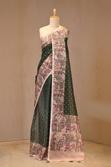 Bottle Green Kota Doria Saree with Bandhani Buta