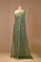 Green Leheriya Kota Doria Saree with Mirror Work