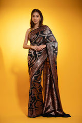 Makar Sankranti saree, Black saree, Tussar saree, Tussar Khaddi Saree, khaddi saree, silk saree, handloom saree, party wear saree