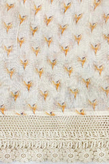 White & Multicolored Floral Printed Linen Saree