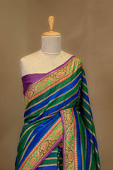 Green-Blue Rangkat Banarasi Tussar Khaddi Silk Saree