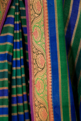 Green-Blue Rangkat Banarasi Tussar Khaddi Silk Saree