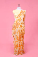 Cotton saree, Mulmul Cotton Sarees, Pure Cotton Saree, Soft Cotton Saree, Light Yellow Printed saree