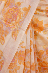 Light Yellow Floral Printed Mulmul Cotton Saree