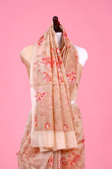 Sand Beige Floral Printed Mulmul Cotton Saree