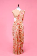 Cotton saree, Mulmul Cotton Sarees, Pure Cotton Saree, Soft Cotton Saree, Sand Beige Printed Saree